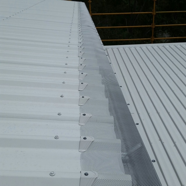Gutter mesh on trimdek steel roof